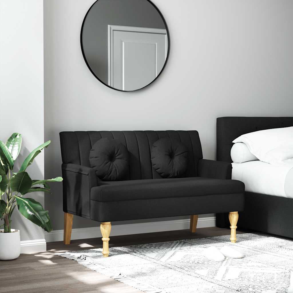 Panca con Cuscini Nera 113x64,5x75,5 cm in Tessuto