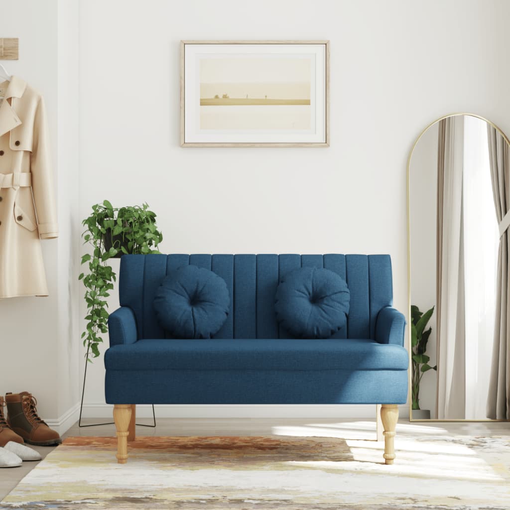 Panca con Cuscini Blu 113x64,5x75,5 cm in Tessuto
