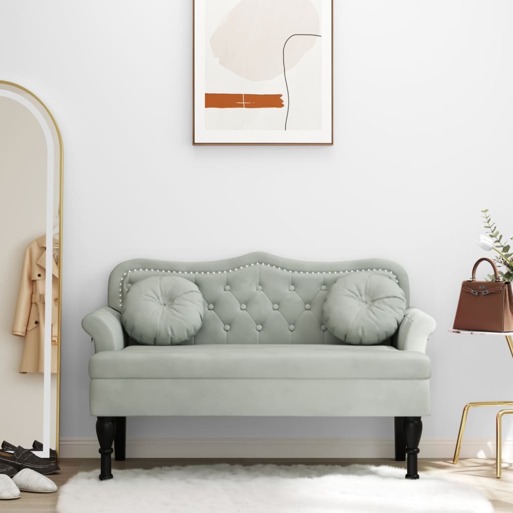 Panca con Cuscini Grigio Chiaro 120,5x65x75 cm Velluto