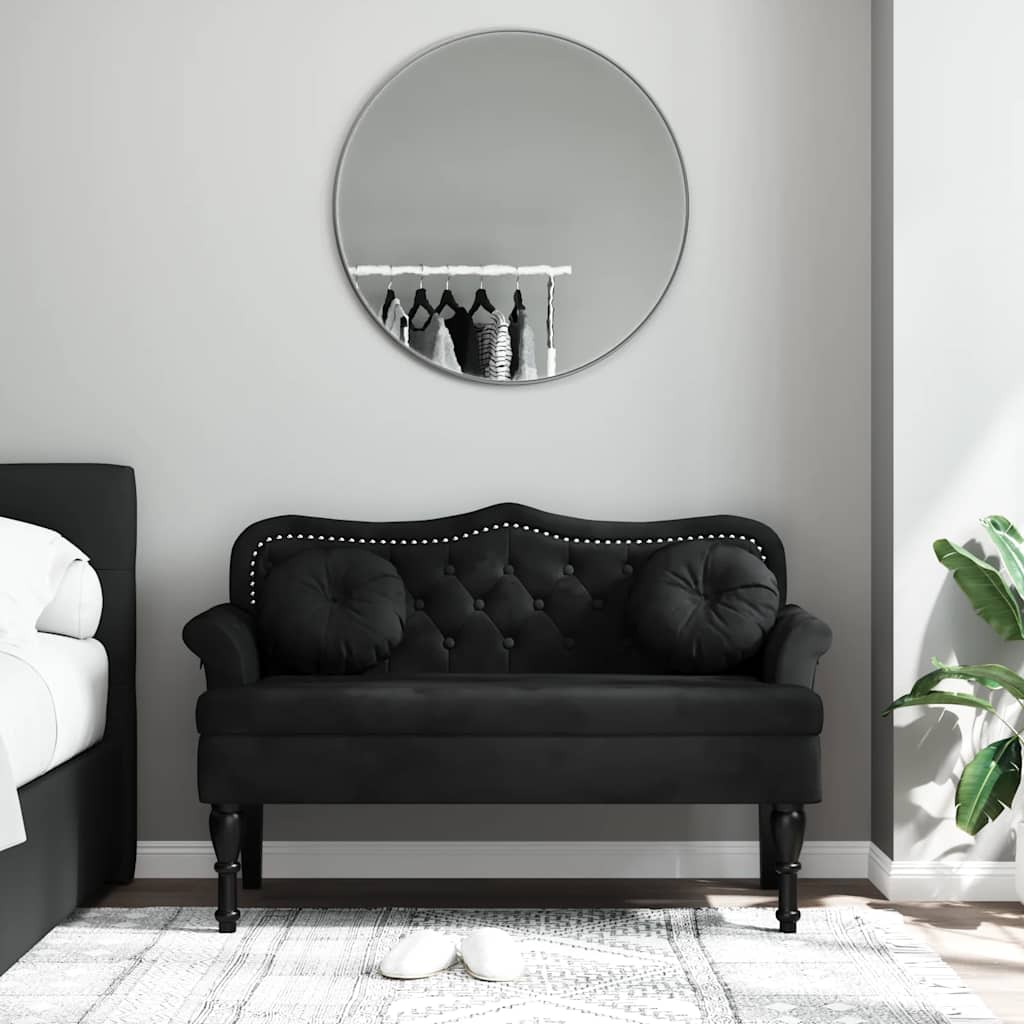 Panca con Cuscini Nera 120,5x65x75 cm Velluto