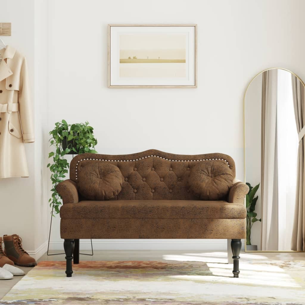 Panca con Cuscini Marrone 120,5x65x75 cm Similpelle Scamosciata