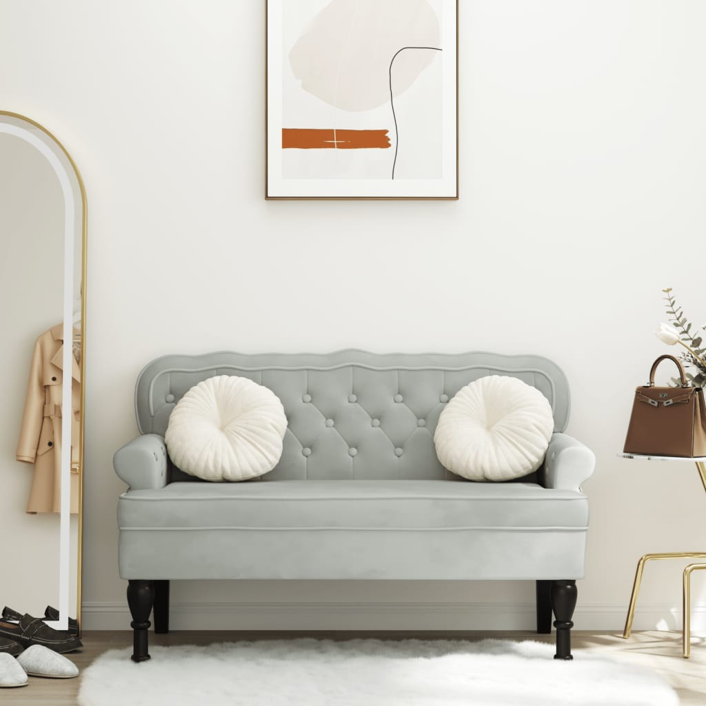 Panca con schienale grigio chiaro 119,5x64,5x75 cm in velluto