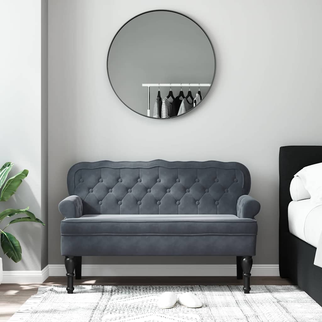 Panca con Schienale Grigio Scuro 119,5x64,5x75 cm in Velluto