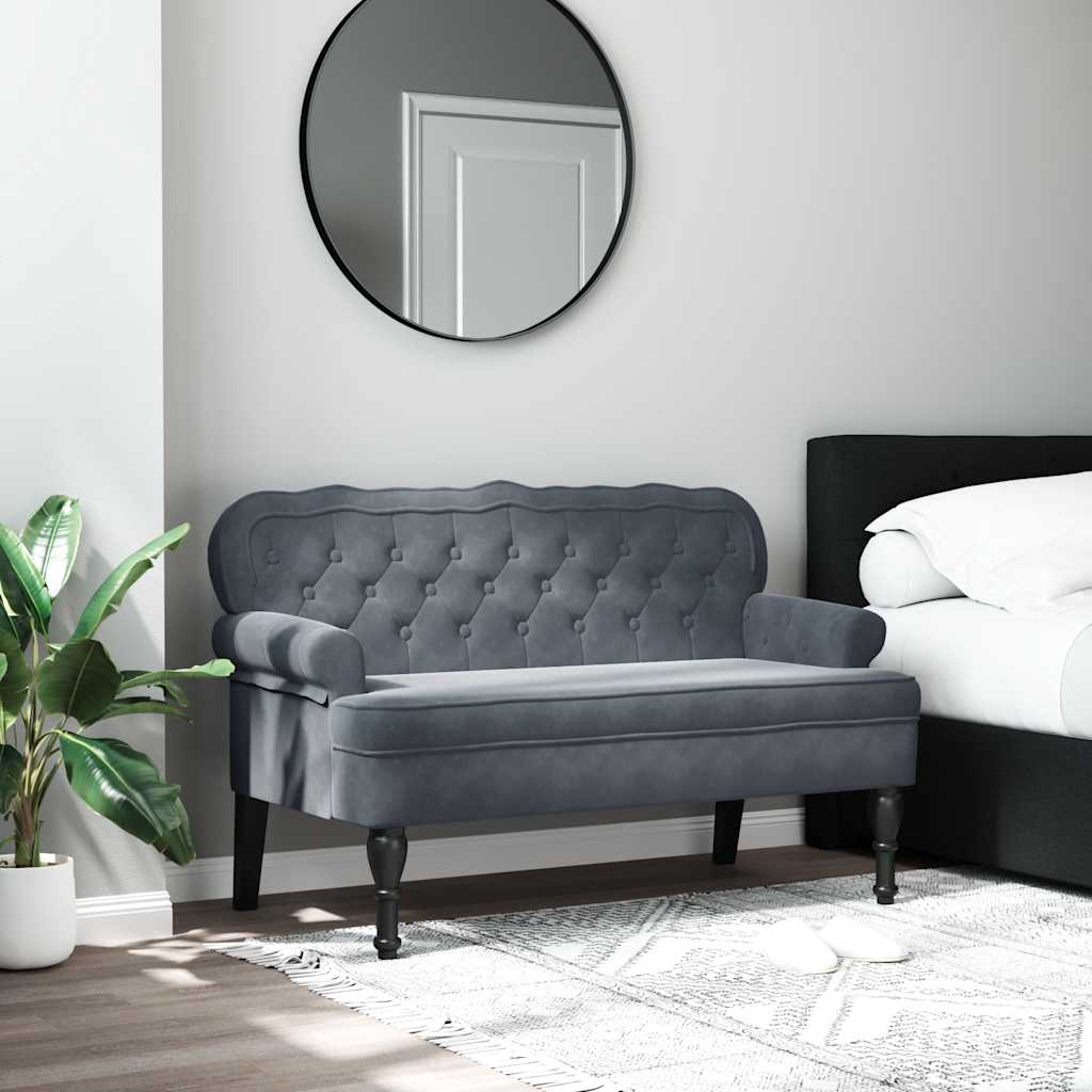 Panca con Schienale Grigio Scuro 119,5x64,5x75 cm in Velluto