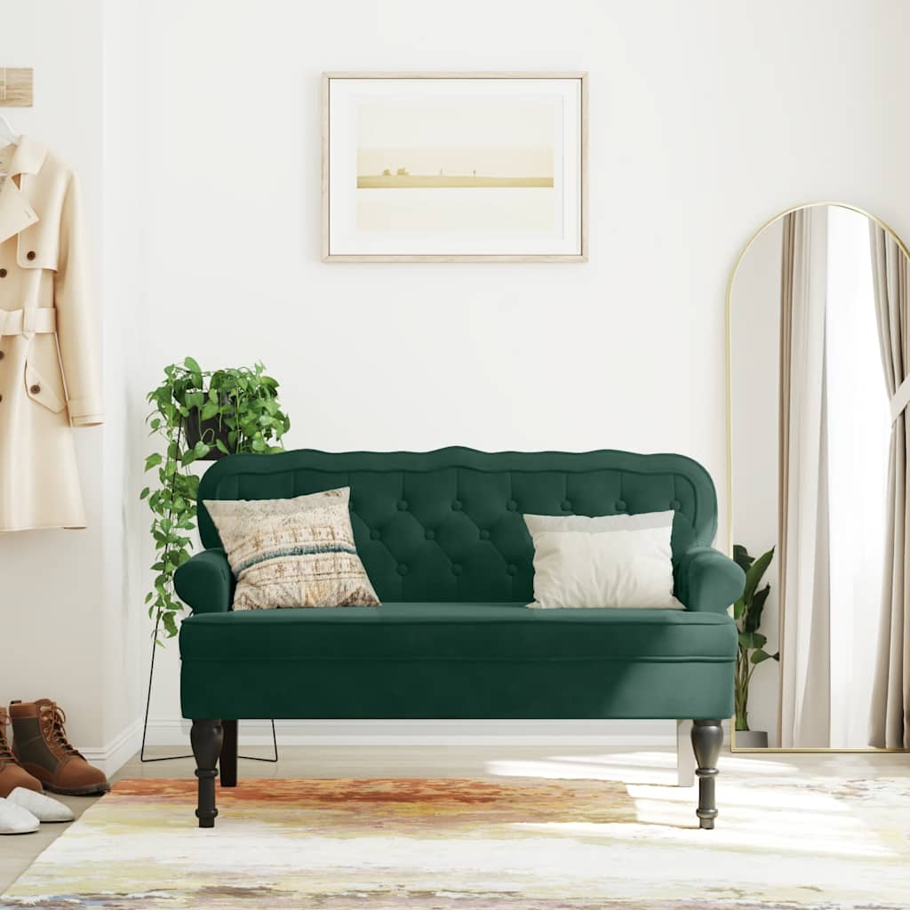 Panca con Schienale Verde Scuro 119,5x64,5x75 cm in Velluto