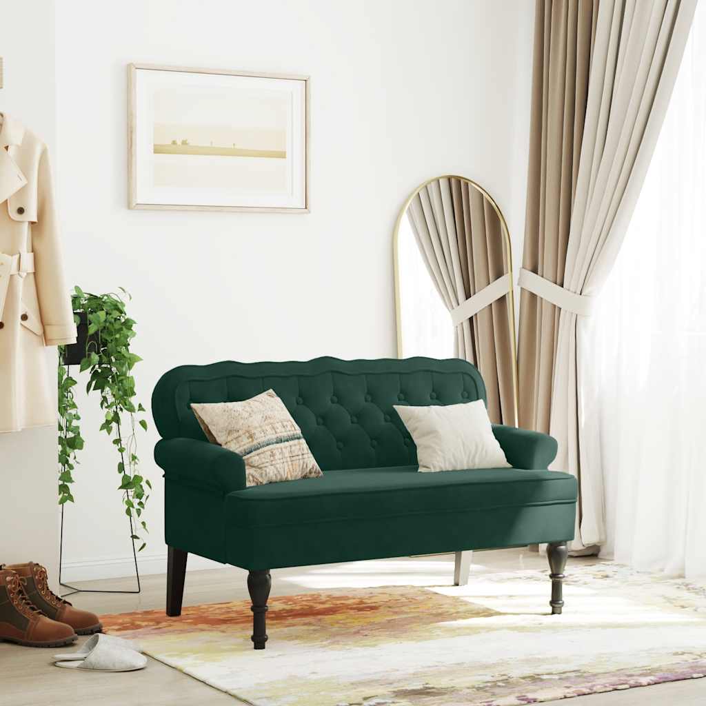 Panca con Schienale Verde Scuro 119,5x64,5x75 cm in Velluto