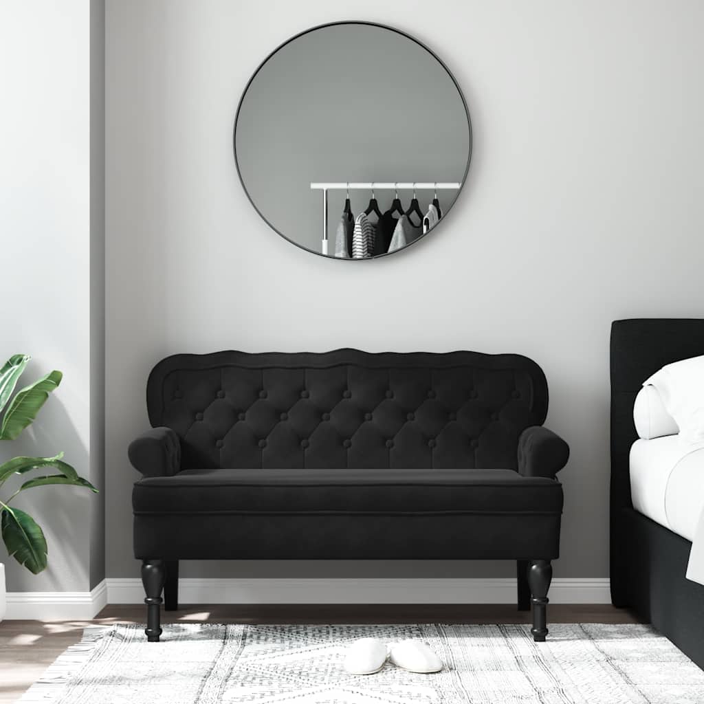 Panca con schienale nera 119,5x64,5x75 cm in velluto