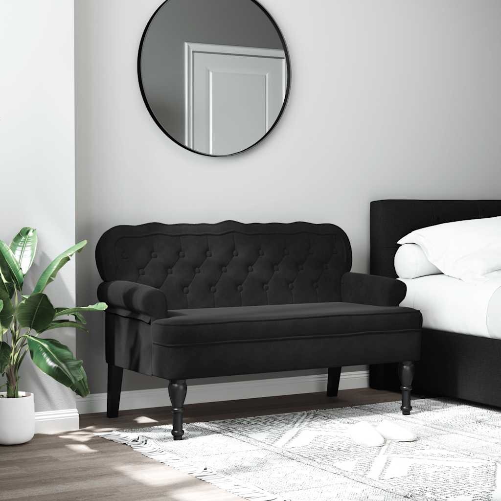 Panca con schienale nera 119,5x64,5x75 cm in velluto