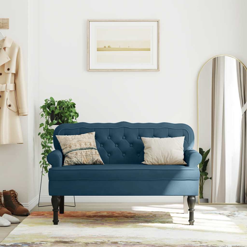 Panca con Schienale Blu 119,5x64,5x75 cm in Velluto