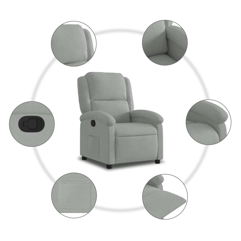 Poltrona reclinabile in velluto grigio chiaro