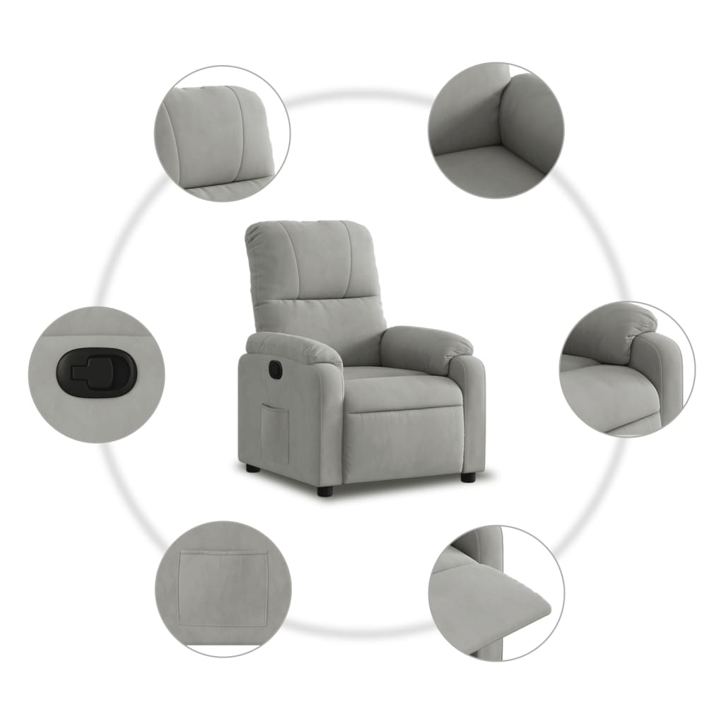 Poltrona Reclinabile Grigio Chiaro in Tessuto di Microfibra
