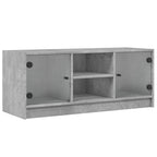 Mobile Porta TV con Ante in Vetro Grigio Cemento 102x37x42 cm