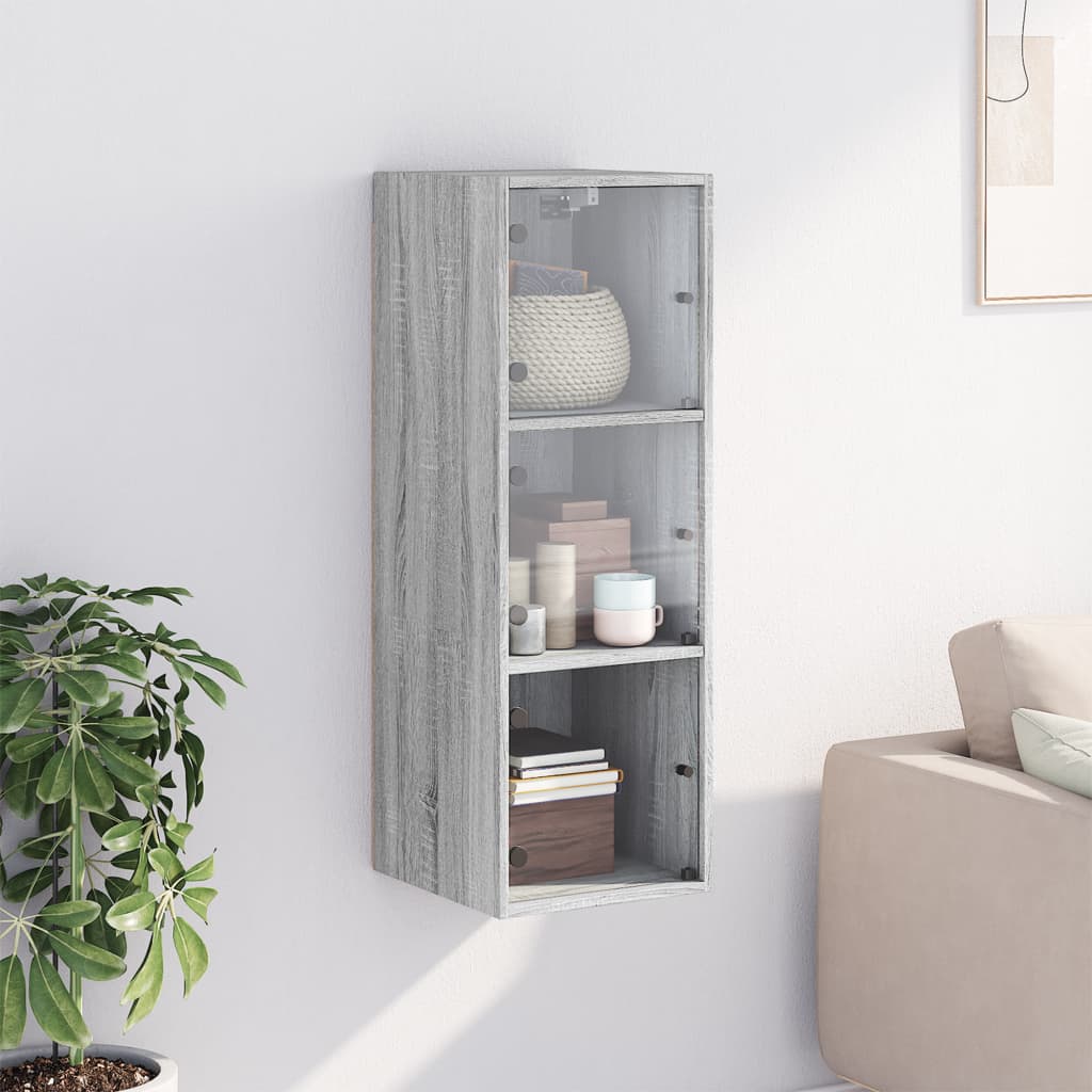 Mobile a Muro con Ante in Vetro Grigio Sonoma 35x37x100 cm