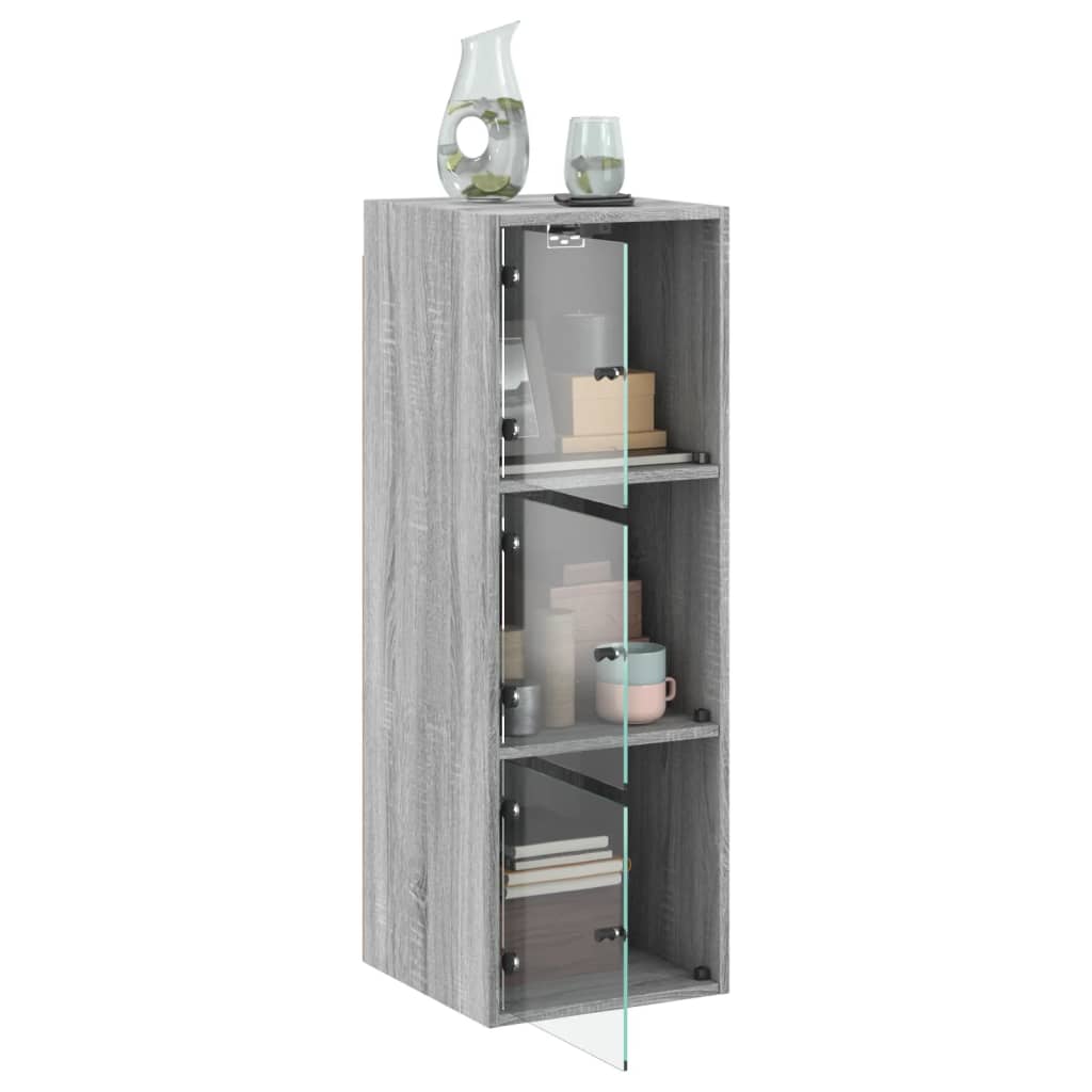 Mobile a Muro con Ante in Vetro Grigio Sonoma 35x37x100 cm