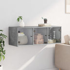 Mobile a Muro con Ante in Vetro Grigio Cemento 102x37x35 cm
