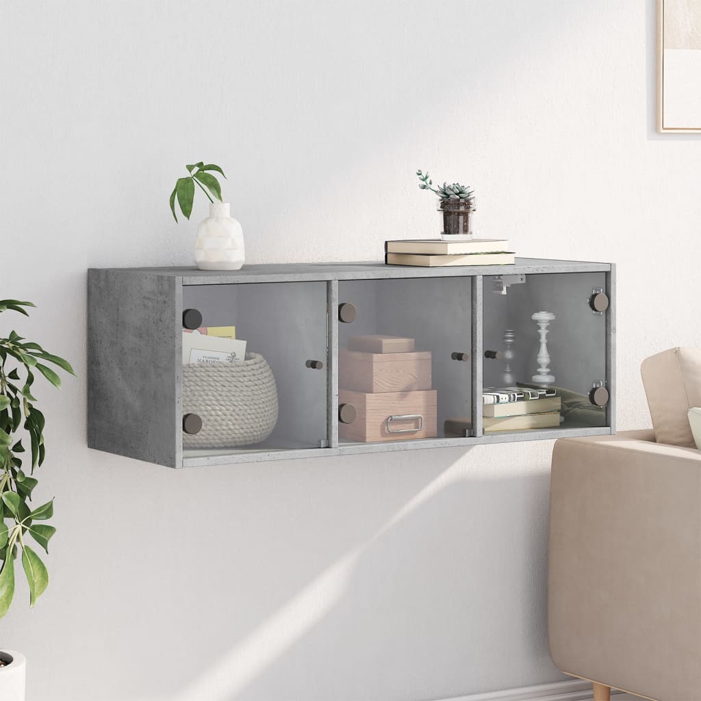 Mobile a Muro con Ante in Vetro Grigio Cemento 102x37x35 cm