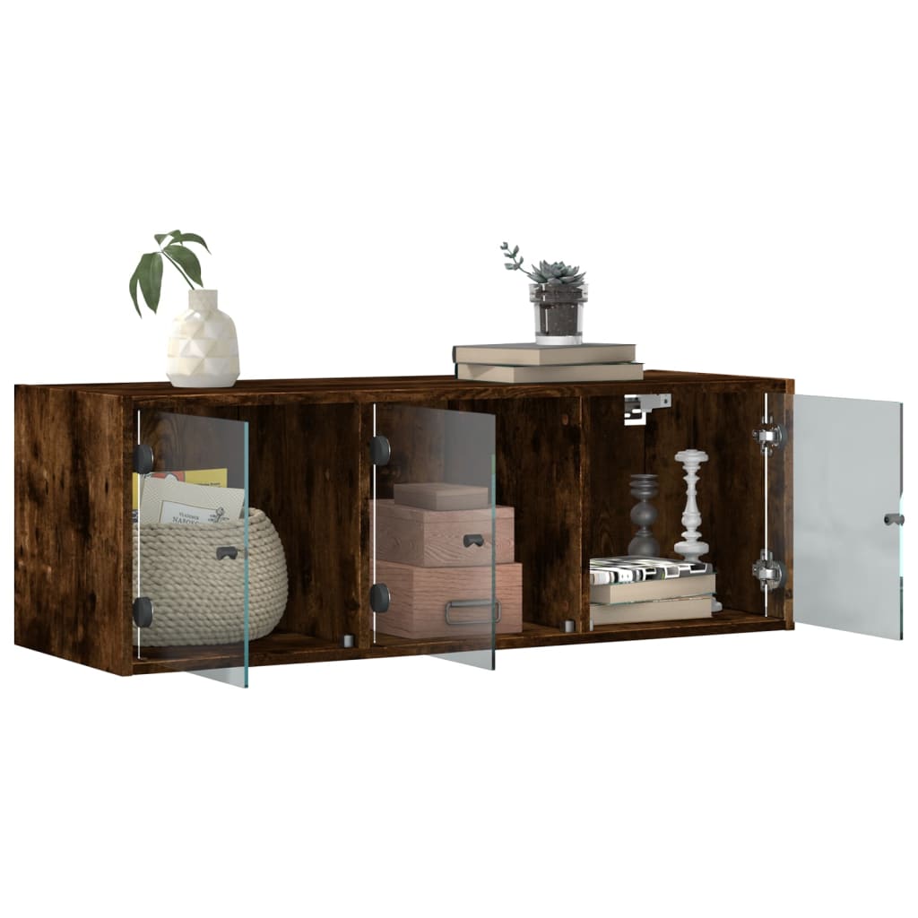 Mobile a Muro con Ante in Vetro Rovere Fumo 102x37x35 cm