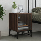 Comodino con Anta in Vetro Rovere Marrone 35x37x50 cm