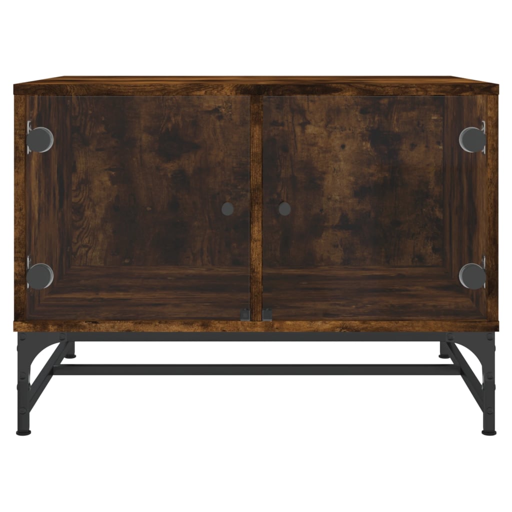 Tavolino da Salotto con Ante in Vetro Rovere Fumo 68,5x50x50 cm