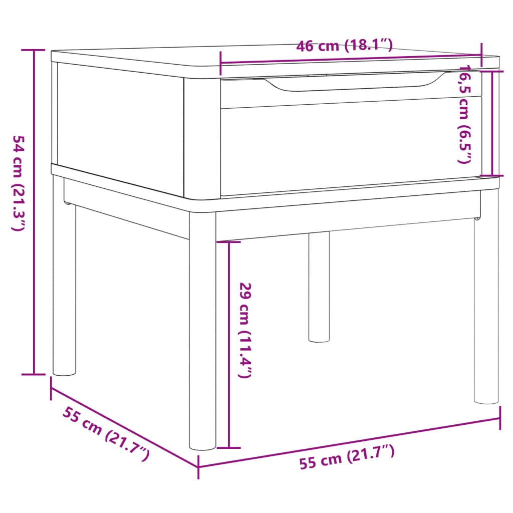 Tavolo per Lampada FLORO 55x55x54 cm Marrone Cera Legno di Pino