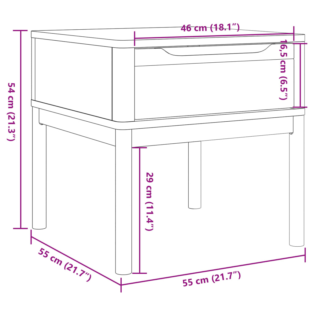 Tavolo per Lampada FLORO Grigio 55x55x54 cm Legno Massello Pino