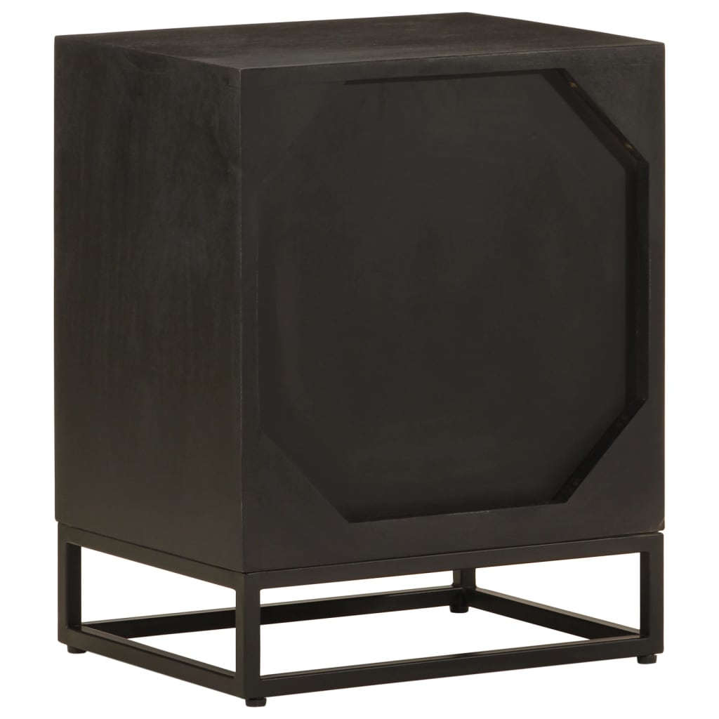 Comodino Nero 40x30x50 cm in Legno Massello di Mango e Ferro