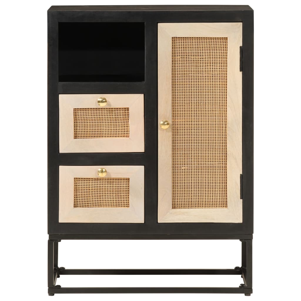 Credenza Nera 55x30x76 cm in Legno Massello di Mango e Ferro