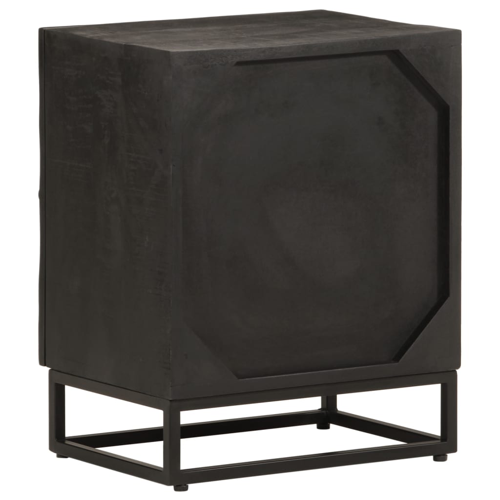 Comodino Nero 40x30x50 cm in Legno Massello di Mango e Ferro
