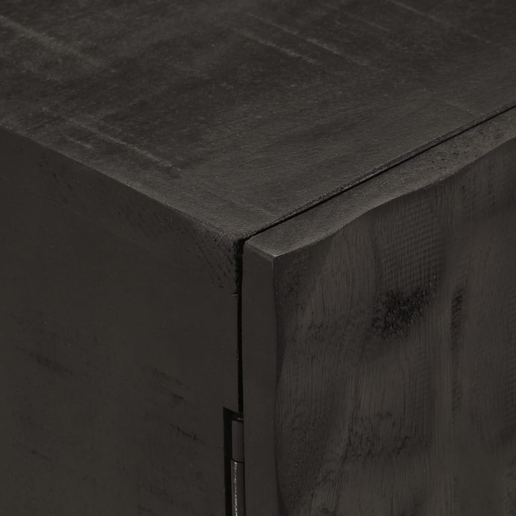 Comodino Nero 40x30x50 cm in Legno Massello di Mango e Ferro