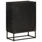 Credenza Nera 55x30x76 cm in Legno Massello di Mango e Ferro