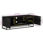 Mobile TV Nero 110x30x40 cm in Legno Massello di Mango e Ferro