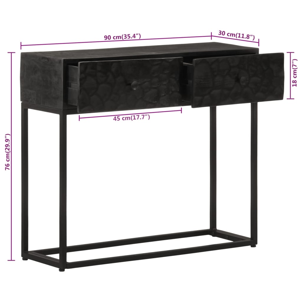 Tavolo Consolle Nero 90x30x76cm Legno Massello di Mango e Ferro