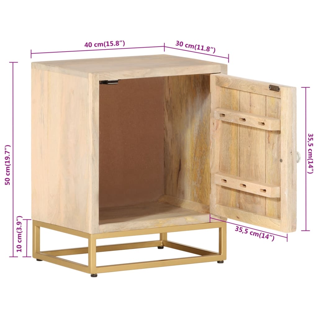 Comodino 40x30x50 cm in Legno Massello di Mango e Ferro