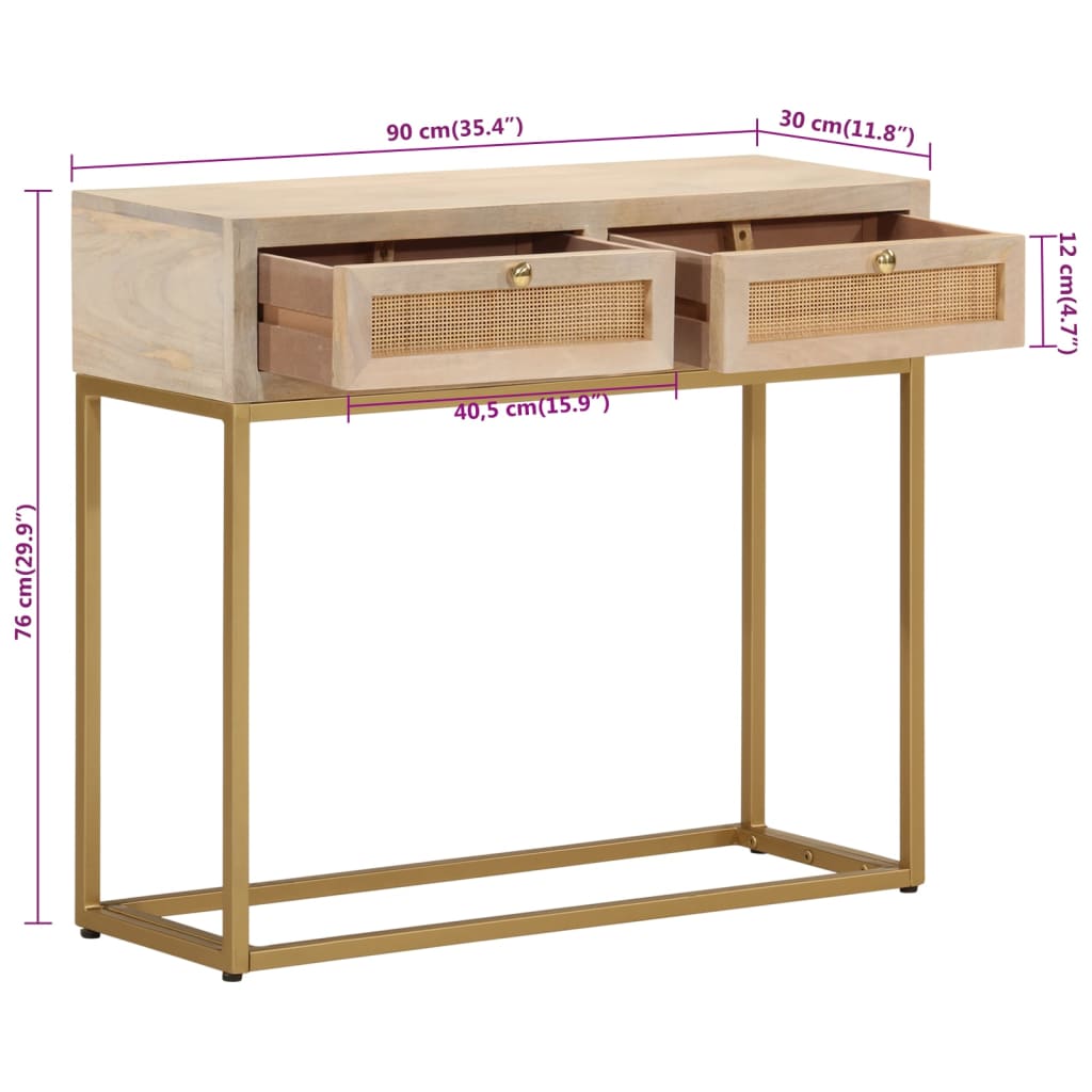 Tavolo Consolle 90x30x76 cm in Legno Massello di Mango e Ferro