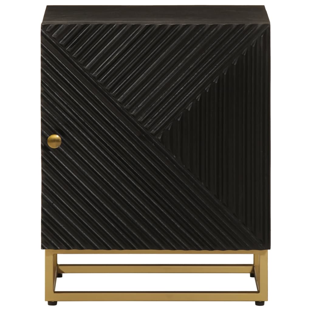 Comodino Nero 40x30x50 cm in Legno Massello di Mango e Ferro