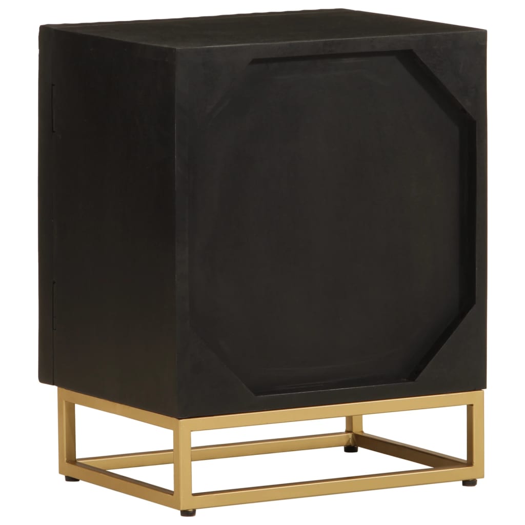 Comodino Nero 40x30x50 cm in Legno Massello di Mango e Ferro