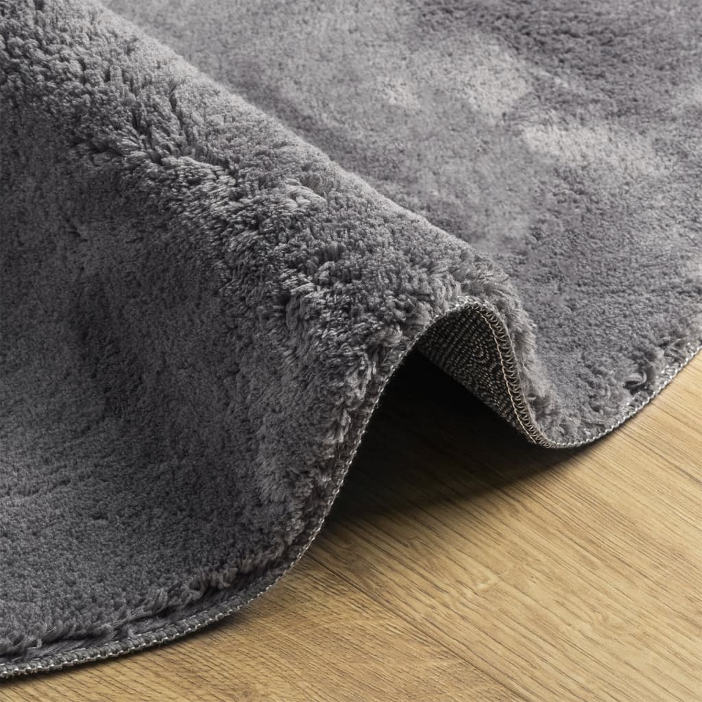 Tappeto a Pelo Corto HUARTE Morbido e Lavabile Antracite Ø120cm