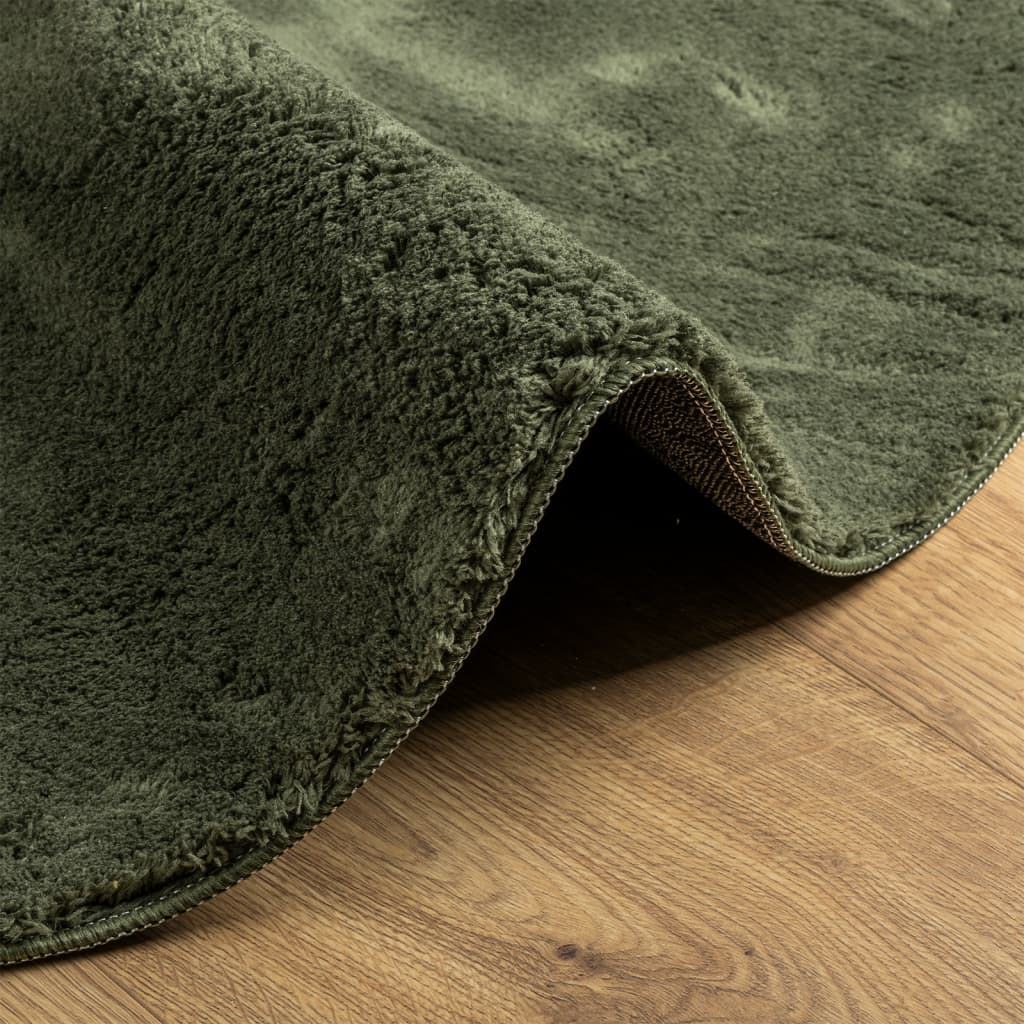 Tappeto Pelo Corto HUARTE Morbido Lavabile Verde Bosco Ø 100 cm