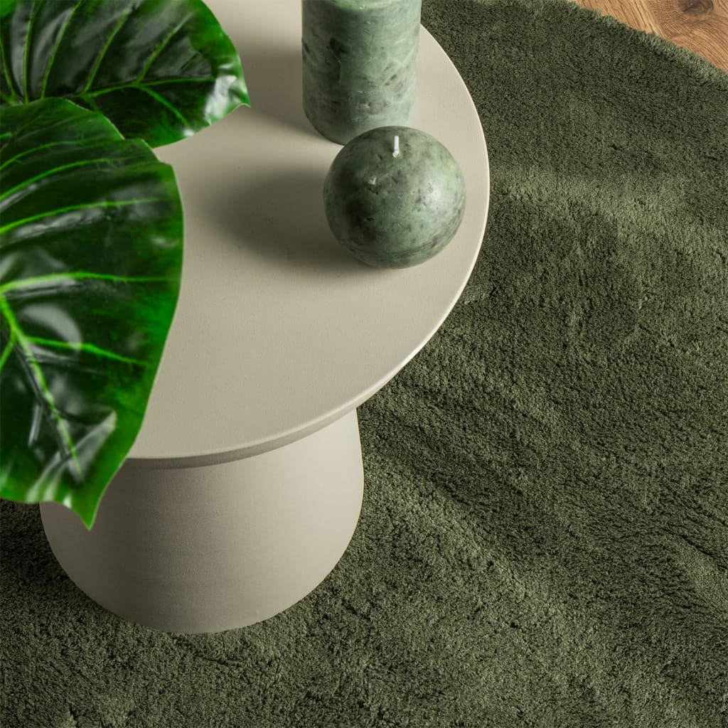 Tappeto Pelo Corto HUARTE Morbido Lavabile Verde Bosco Ø 100 cm