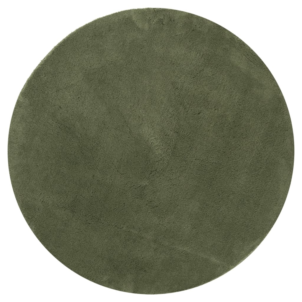 Tappeto Pelo Corto HUARTE Morbido Lavabile Verde Bosco Ø 120 cm