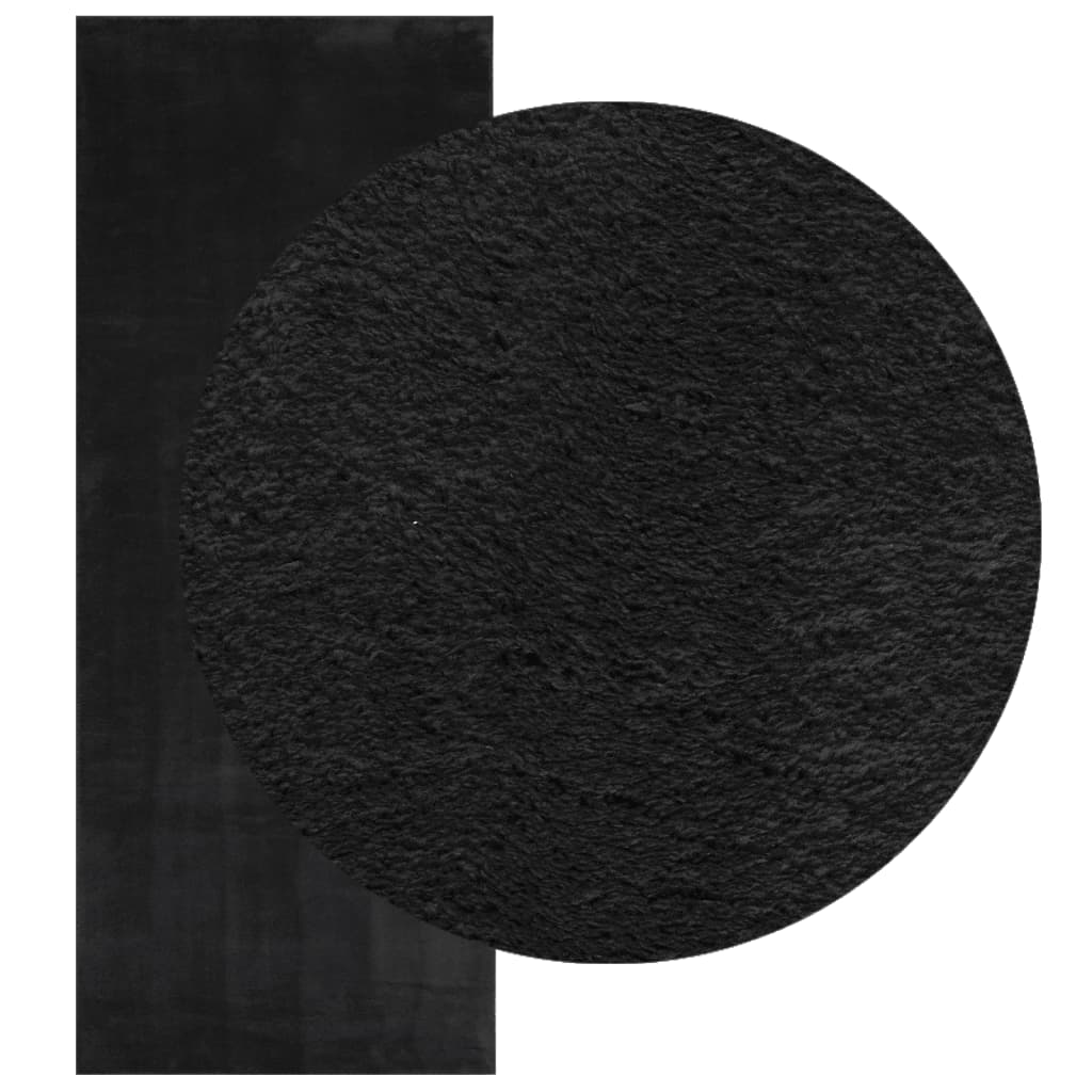 Tappeto a Pelo Corto HUARTE Morbido e Lavabile Nero 80x200 cm