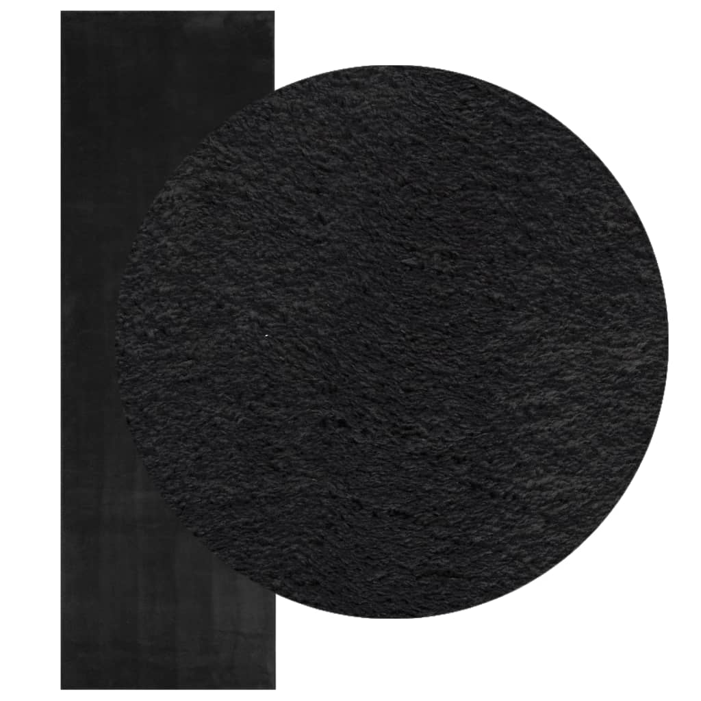 Tappeto a Pelo Corto HUARTE Morbido e Lavabile Nero 80x250 cm