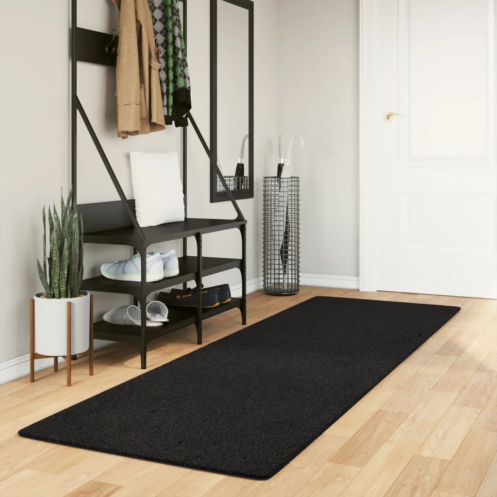 Tappeto a Pelo Corto HUARTE Morbido e Lavabile Nero 80x250 cm