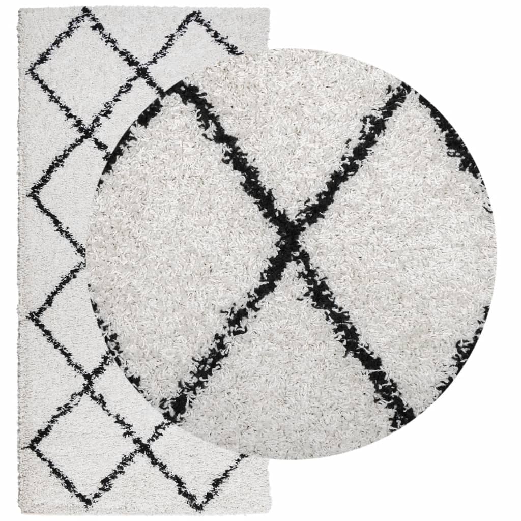 Tappeto Shaggy PAMPLONA a Pelo Lungo Crema e Nero 100x200 cm