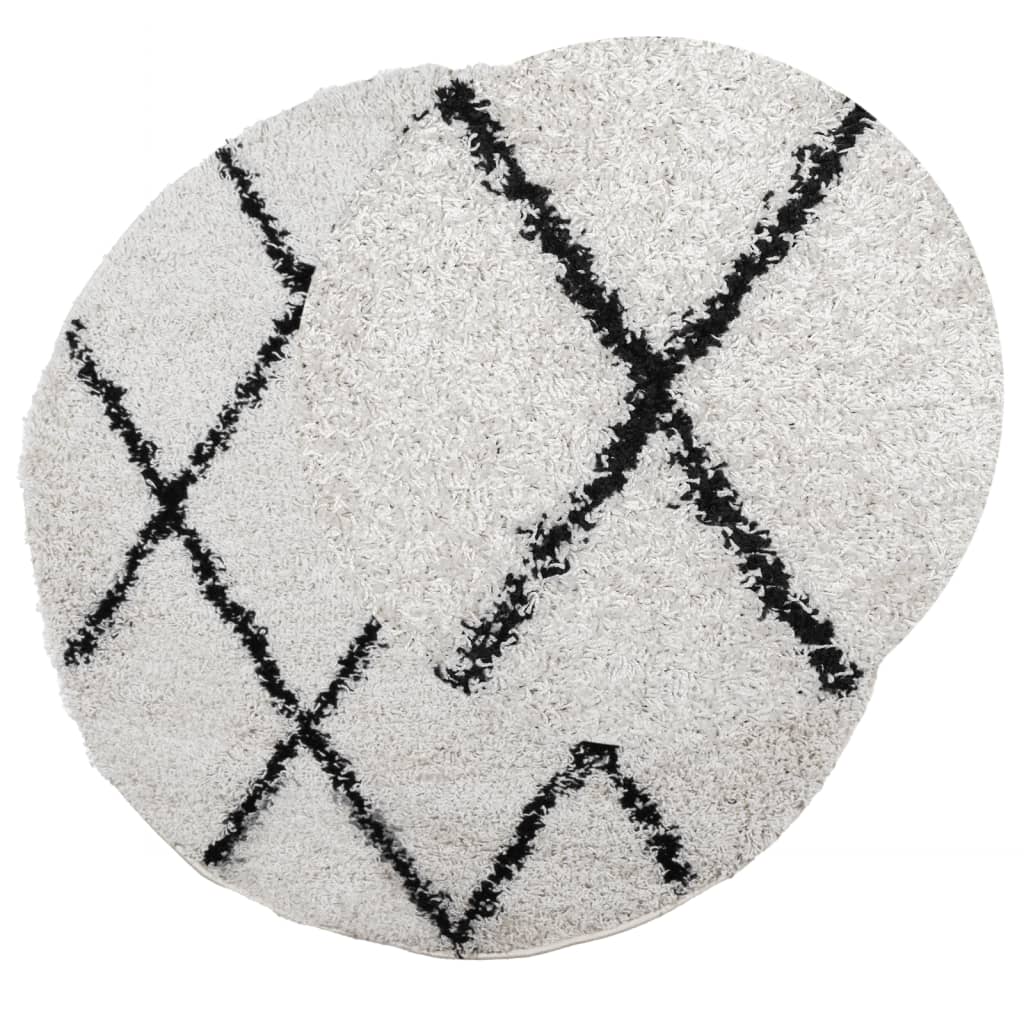 Tappeto Shaggy PAMPLONA a Pelo Lungo Crema e Nero Ø 100 cm
