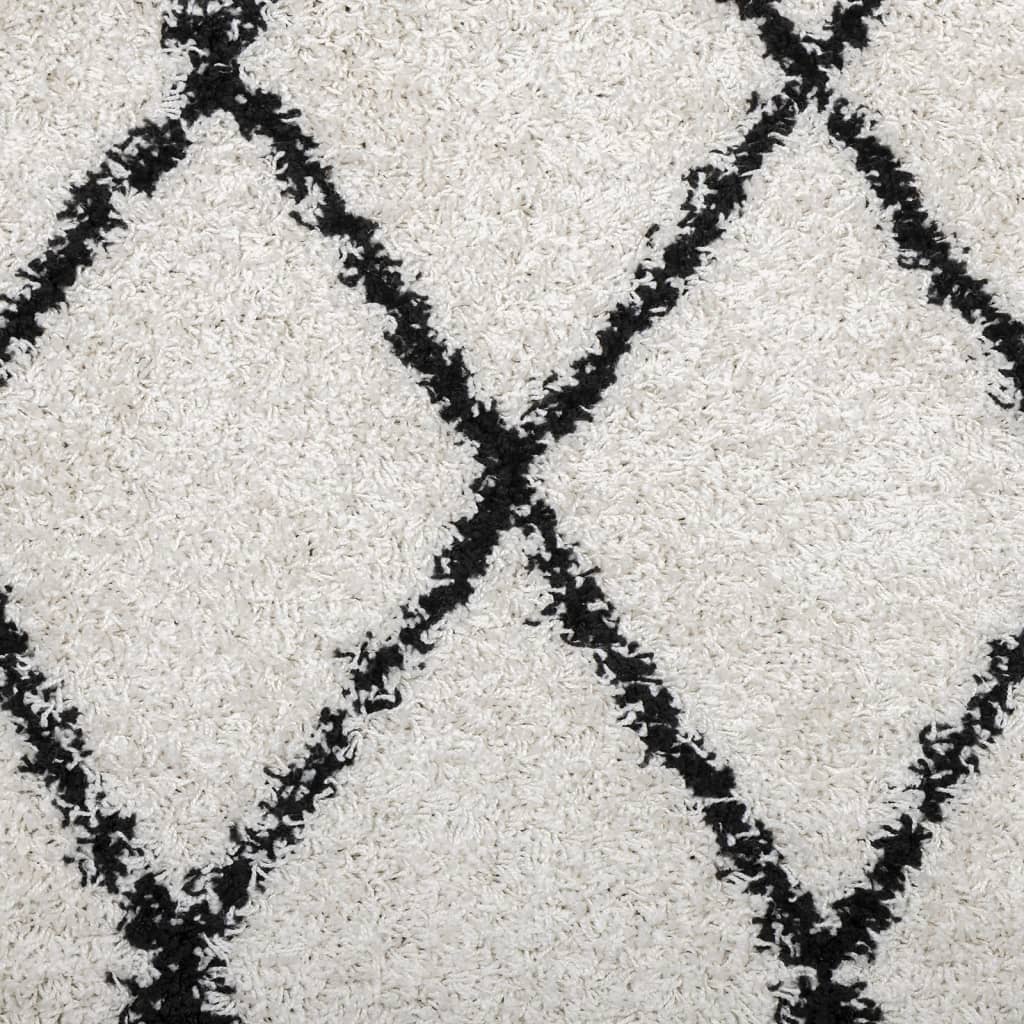 Tappeto Shaggy PAMPLONA a Pelo Lungo Crema e Nero Ø 120 cm