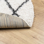 Tappeto Shaggy PAMPLONA a Pelo Lungo Crema e Nero Ø 280 cm