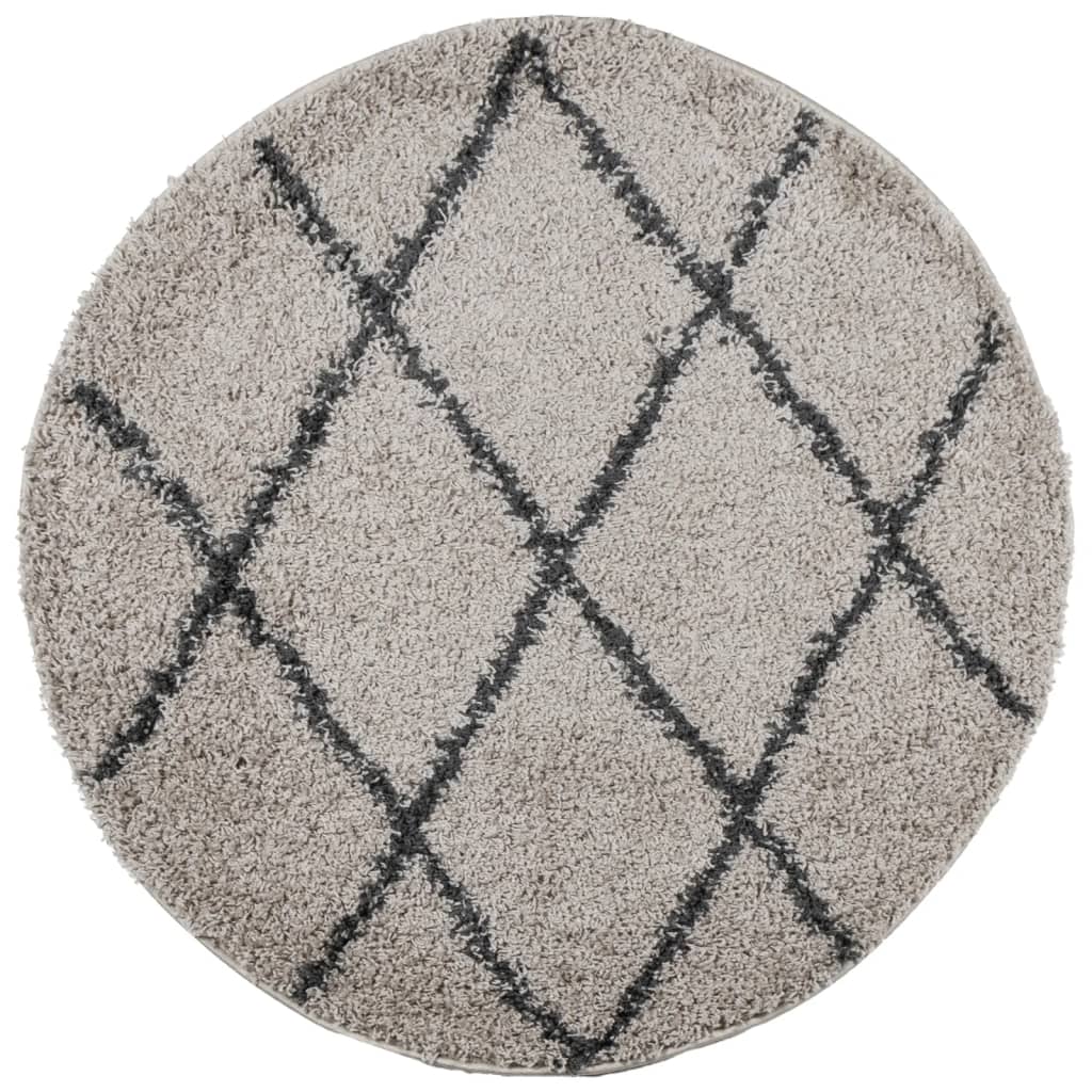 Tappeto Shaggy PAMPLONA a Pelo Lungo Beige e Antracite Ø 80 cm