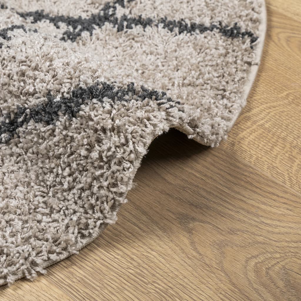 Tappeto Shaggy PAMPLONA a Pelo Lungo Beige e Antracite Ø 80 cm