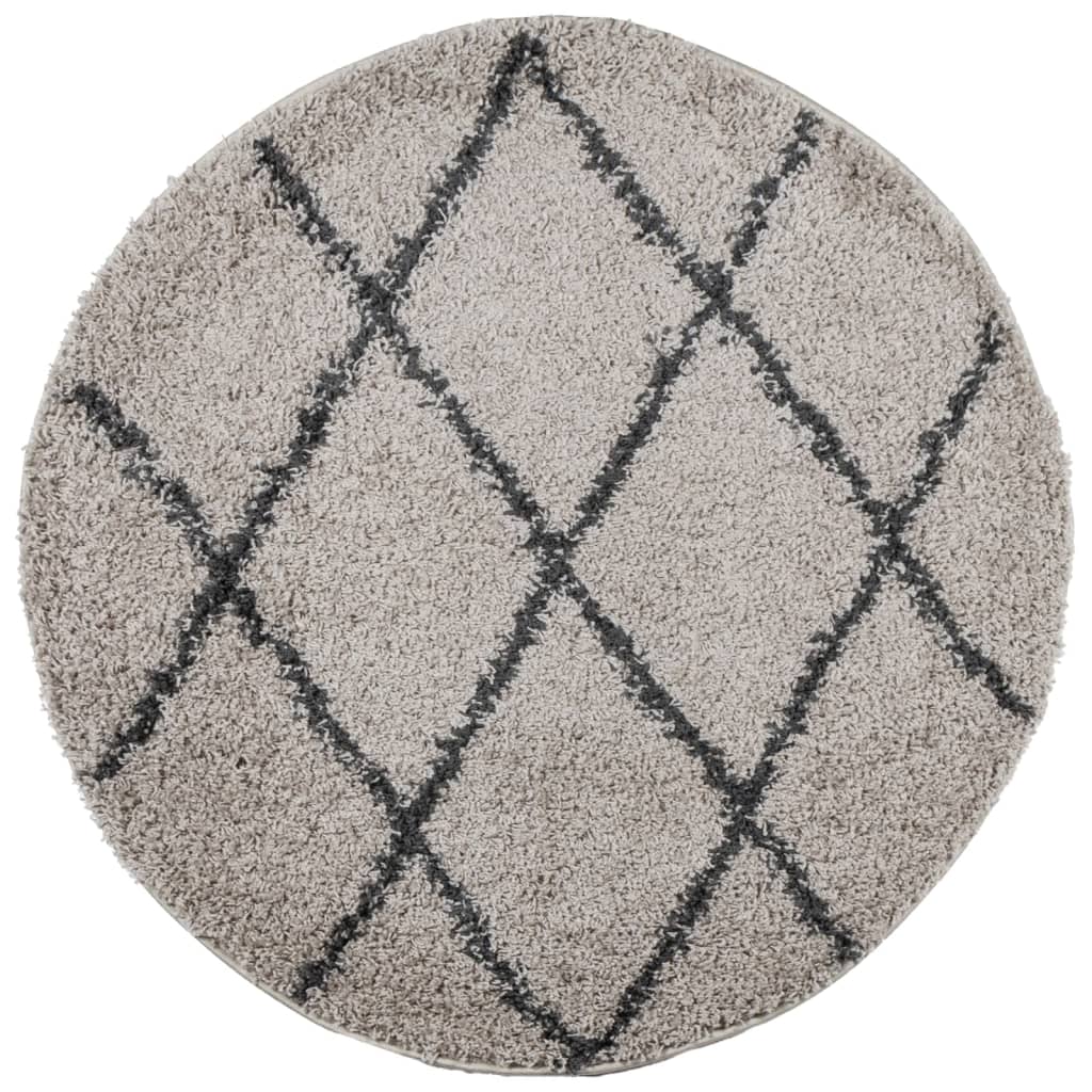 Tappeto Shaggy PAMPLONA a Pelo Lungo Beige e Antracite Ø 120 cm